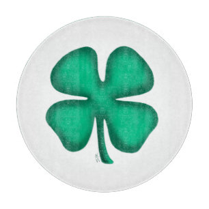 Lucky 4 Leaf Irish Clover wht glass cutting board