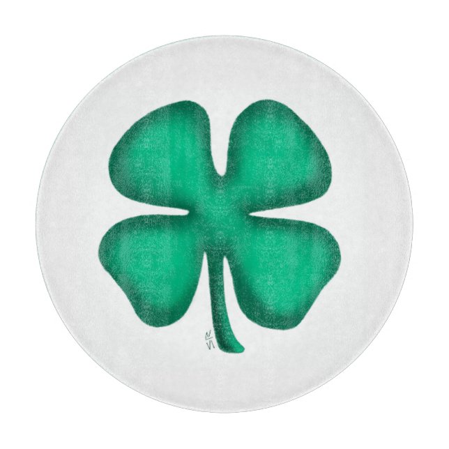 Lucky 4 Leaf Irish Clover wht glass cutting board (Front)
