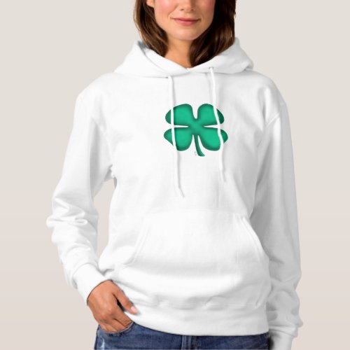 Lucky 4 Leaf Irish Clover women white hoodie