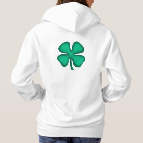 Lucky 4 Leaf Irish Clover women white hoodie back