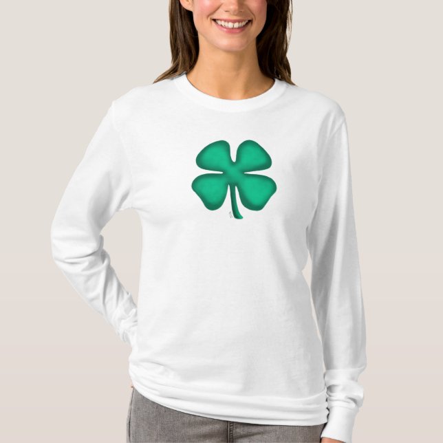 Lucky 4 Leaf Irish Clover women white long shirt (Front)