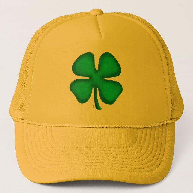 Lucky 4 Leaf Irish Clover yellow foam trucker hat (Front)