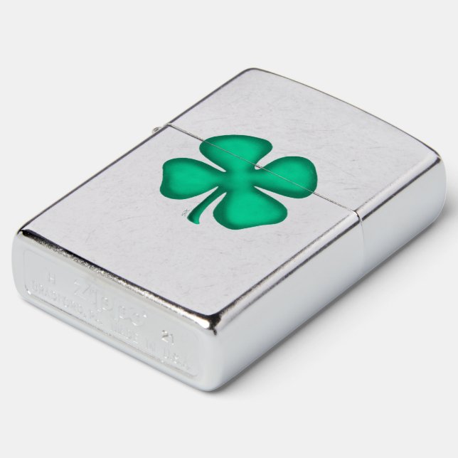 Lucky 4 Leaf Irish Clover Zippo lighter (Angled)