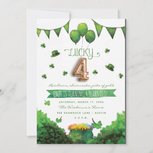 Lucky 4 Patricks Day Birthday Party Invitations