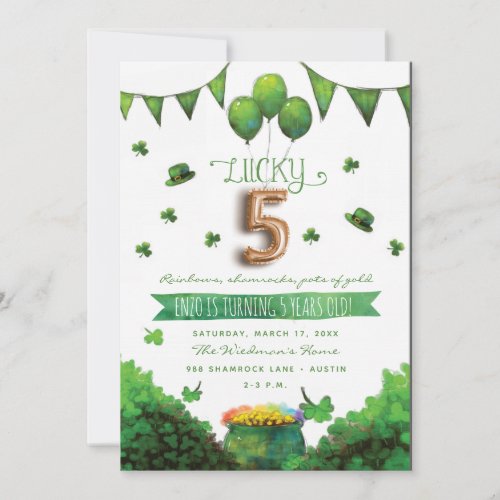 Lucky 5 Patricks Day Birthday Party Invitations