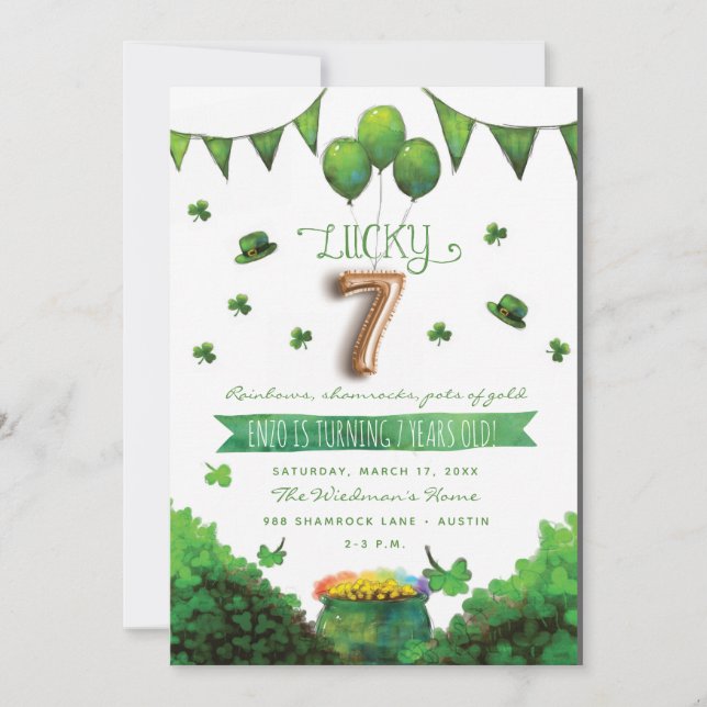 Lucky 7 Patrick's Day Birthday Party Invitations (Front)