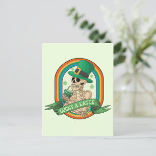 Lucky A Latte - Skeleton, Coffee and Clovers Postcard