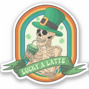 Lucky A Latte - Skeleton, Coffee and Clovers Sticker