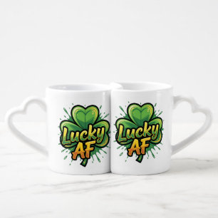 Lucky AF Shamrock – St. Patrick’s Day Green Design Coffee Mug Set