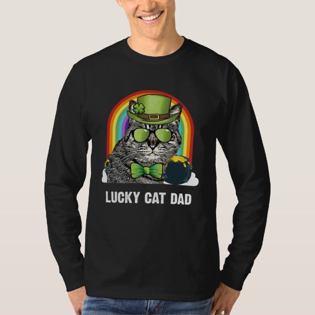 Lucky American Bobtail Cat Dad St Patricks Day T-Shirt (Front)