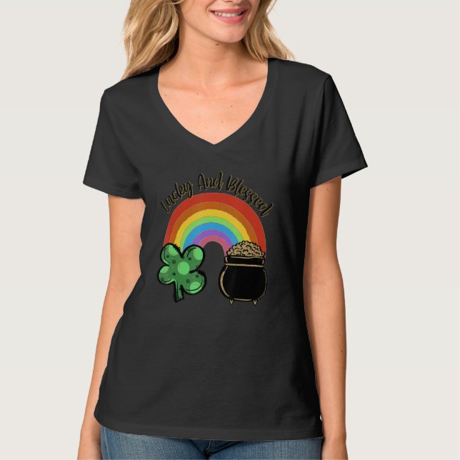 Lucky And Blessed Rainbow Saint Patrick's Day Sham T-Shirt (Front)