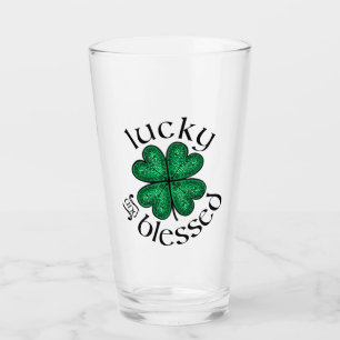 Lucky and Blessed stained glass Irish shamrock