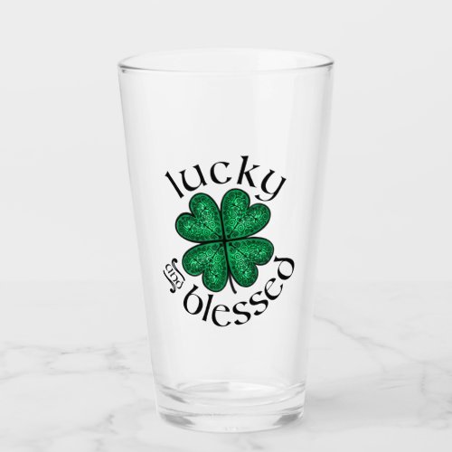 Lucky and Blessed stained glass Irish shamrock