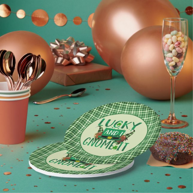 Lucky and I Gnome It St Patricks Day Party Paper Plates (Multi)