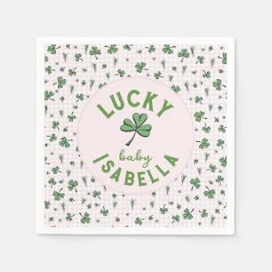 Lucky Baby Pink and Green Clovers St Patrick's Day Napkins
