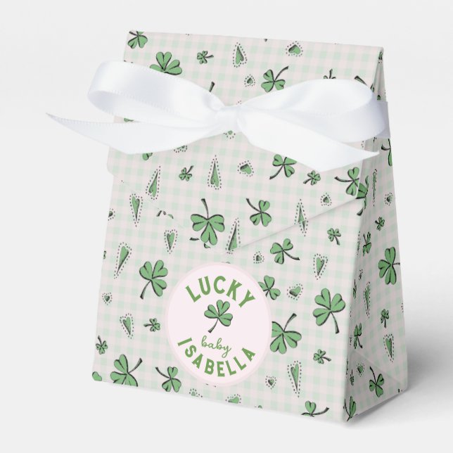 Lucky Baby Pink and Green St Paddys  Favor Boxes (Front Side)