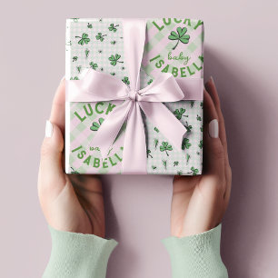 Lucky Baby Pink and Green St Paddys  Wrapping Paper
