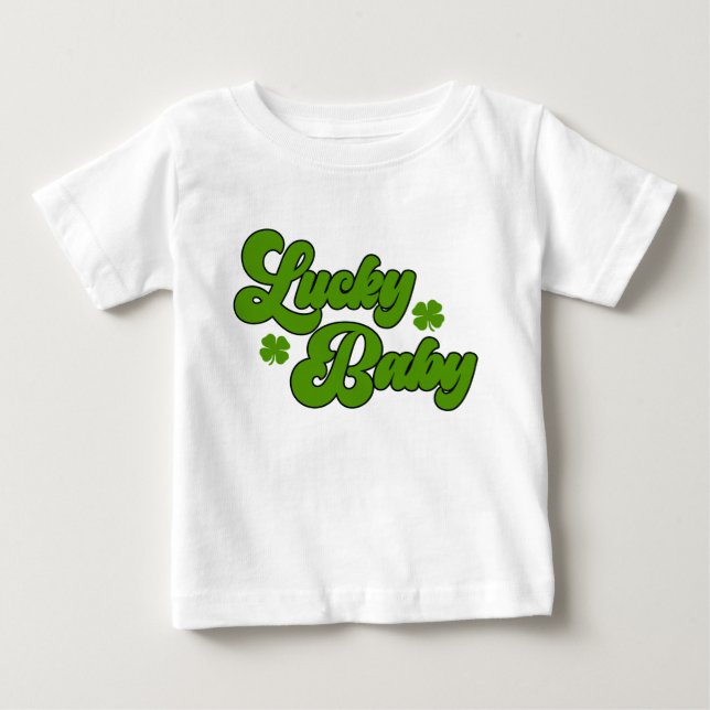 Lucky Baby St Patrick's Day Retro 70's Green Baby T-Shirt (Front)