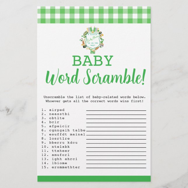 Lucky Baby Word Scramble  baby game card  Flyer (Front)