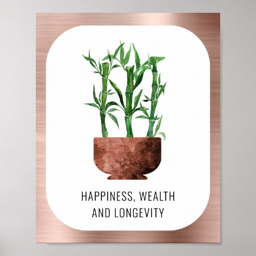 Lucky Bamboo Happiness Wealth Longevity Rose Gold Poster