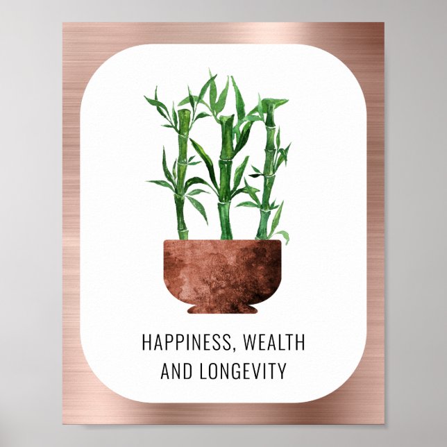 Lucky Bamboo Happiness Wealth Longevity Rose Gold Poster (Front)