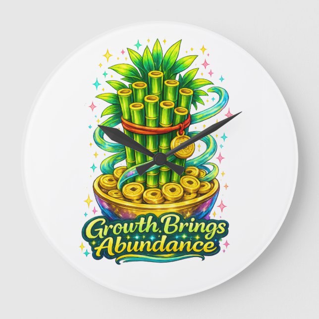 Lucky Bamboo Wall Clock Prosperity Home Decor (Front)