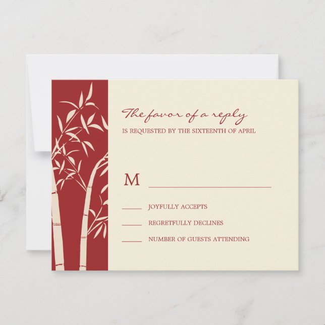 Lucky Bamboo Wedding RSVP Card - Red (Front)