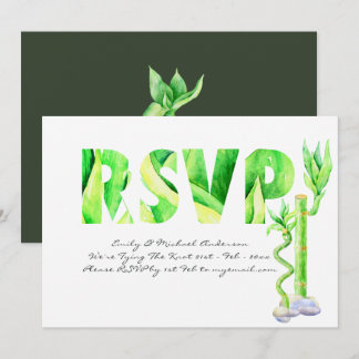 Lucky Bamboo Wedding RSVP Green White Fresh Invitation