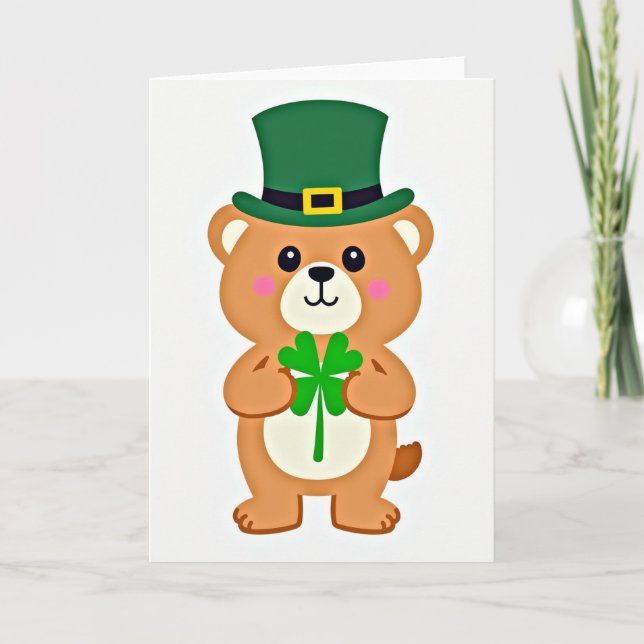 Lucky Bear Green Hat Fun Card (Front)