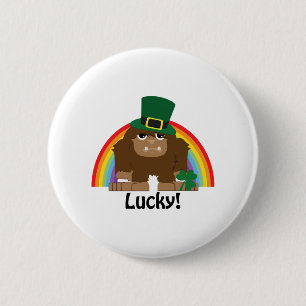 Lucky Bigfoot Leprechaun Pinback Button