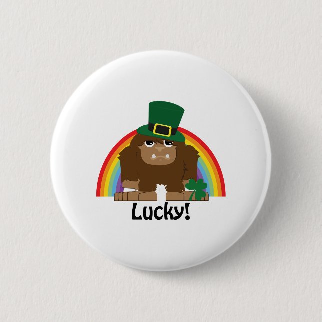 Lucky Bigfoot Leprechaun Pinback Button (Front)