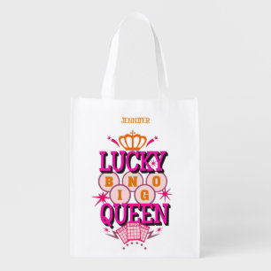 Lucky Bingo Queen /editable name Grocery Bag