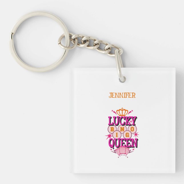 Lucky Bingo Queen /editable name Keychain (Front)
