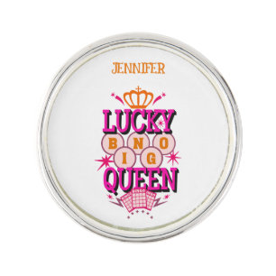 Lucky Bingo Queen /editable name Lapel Pin