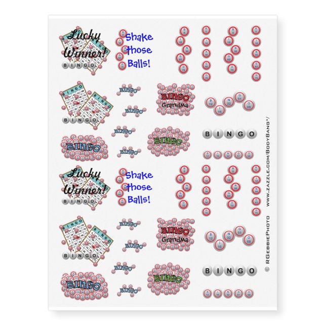 Lucky Bingo Winner Theme Party Pack Temporary Tattoos (Front)