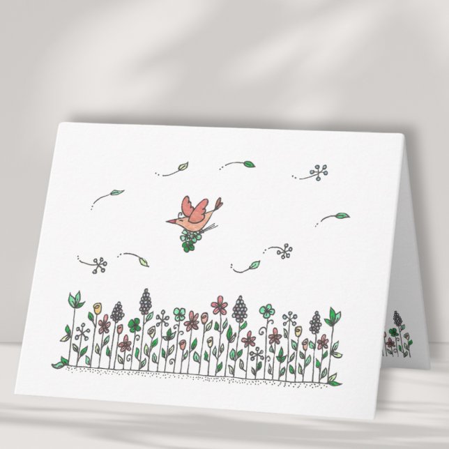 Lucky Bird in Wildflowers Blank Thank You Card (Creator Uploaded)