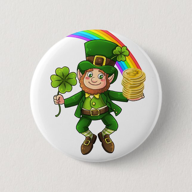 Lucky Bitcoin Rainbow Leprechaun Button (Front)