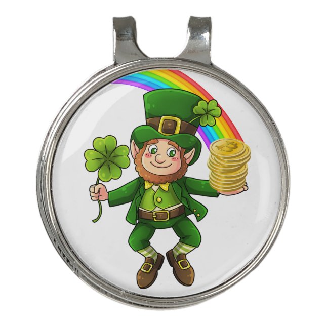 Lucky Bitcoin Rainbow Leprechaun Golf Hat Clip (Front)