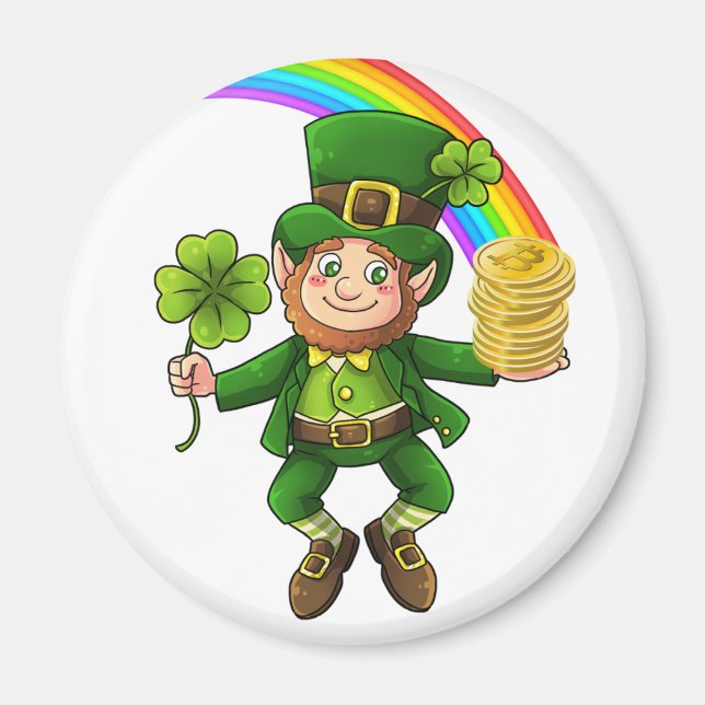 Lucky Bitcoin Rainbow Leprechaun Magnet (Front)