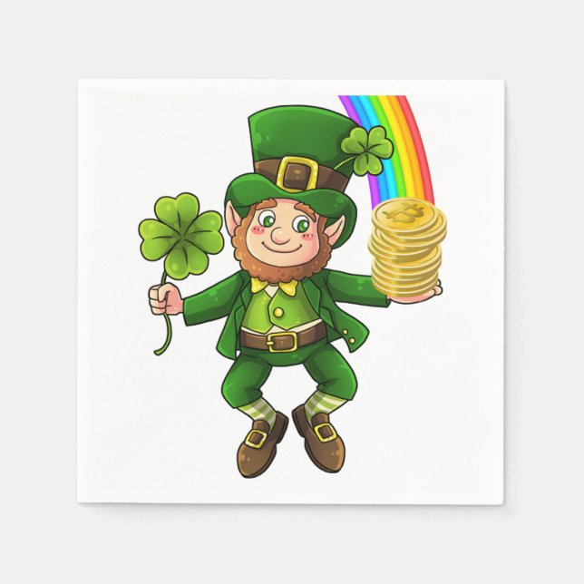 Lucky Bitcoin Rainbow Leprechaun Paper Napkins (Front)