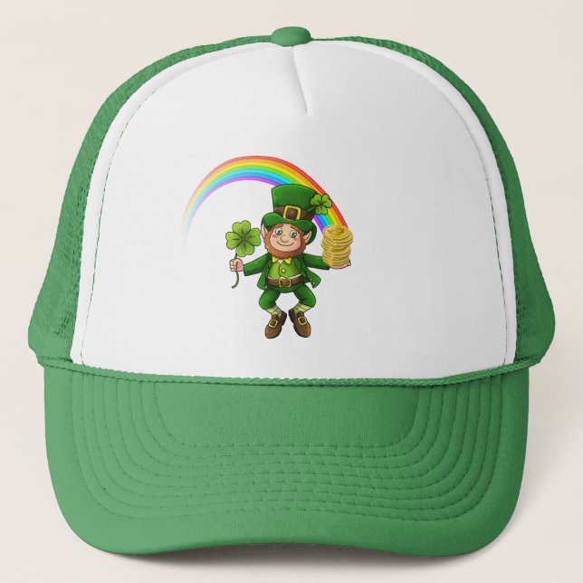 Lucky Bitcoin Rainbow Leprechaun Trucker Hat (Front)