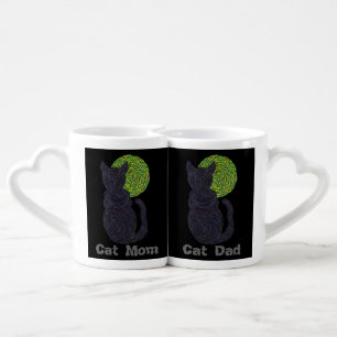 Lucky Black Cat And The Moon Cat Mom And Dad Coffee Mug Set