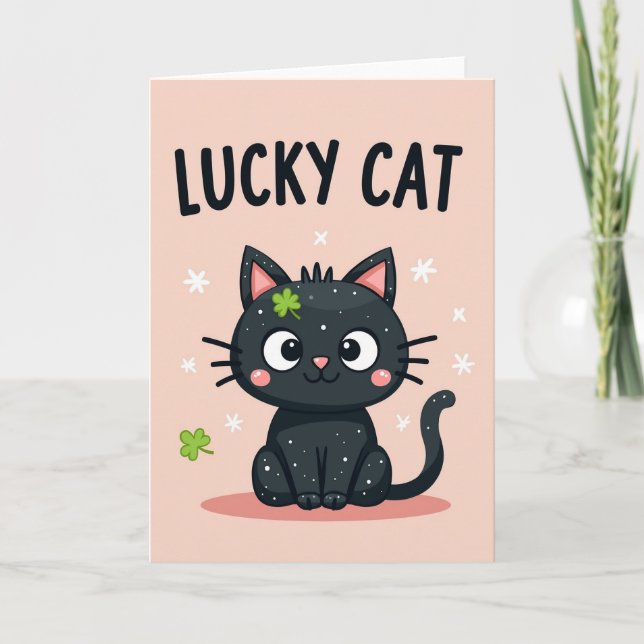 Lucky Black Cat Cute Art Card (Front)