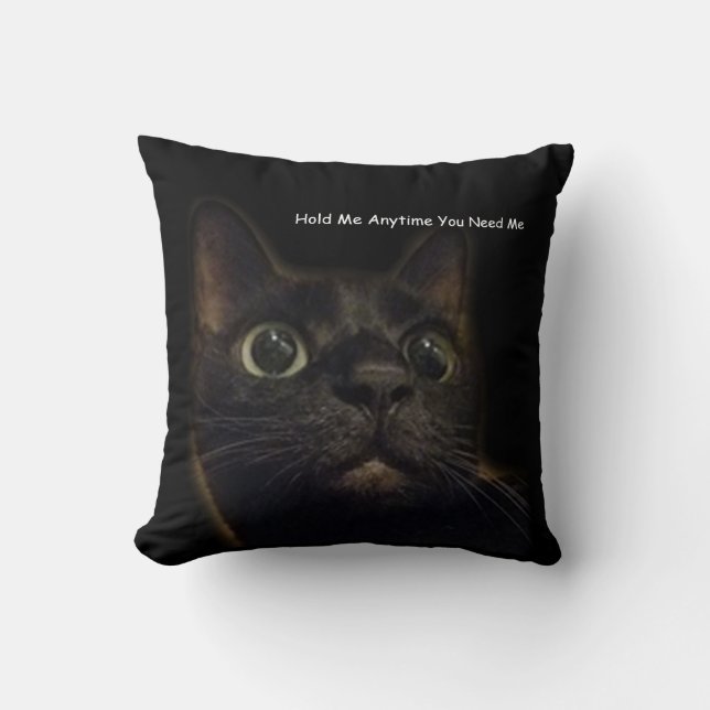 Lucky Black Cat Hug Throw Pillow (Front)