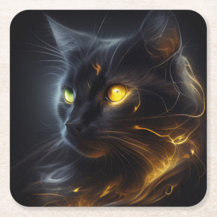 Lucky Black Cat Square Paper Coaster