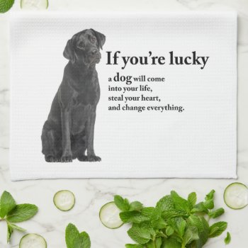 Lucky Black Lab Kitchen Towel by ForLoveofDogs at Zazzle