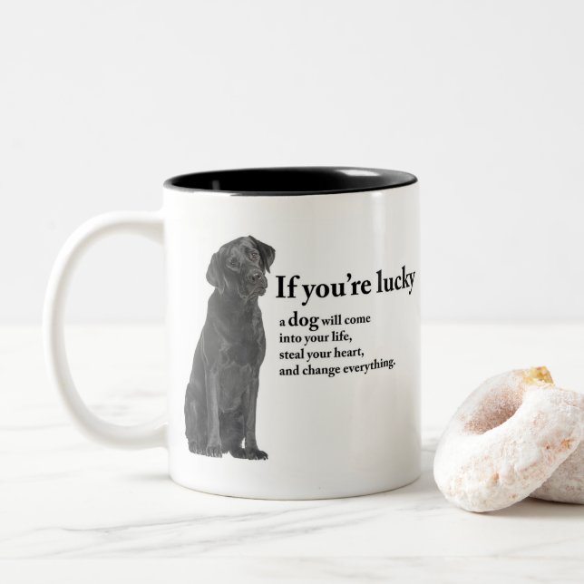 Lucky Black Lab Two-Tone Coffee Mug (With Donut)
