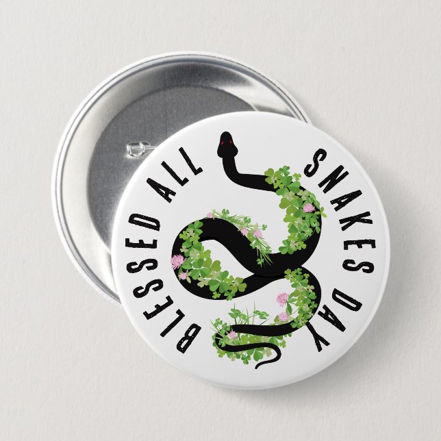 Lucky Black Serpent in Clover All Snakes Day Butto Button (Front & Back)