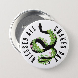 Lucky Black Serpent in Clover All Snakes Day Butto Button