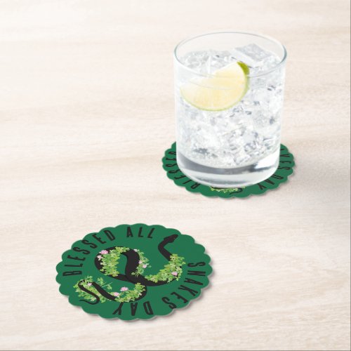 Lucky Black Serpent in Clover All Snakes Day Paper Coaster
